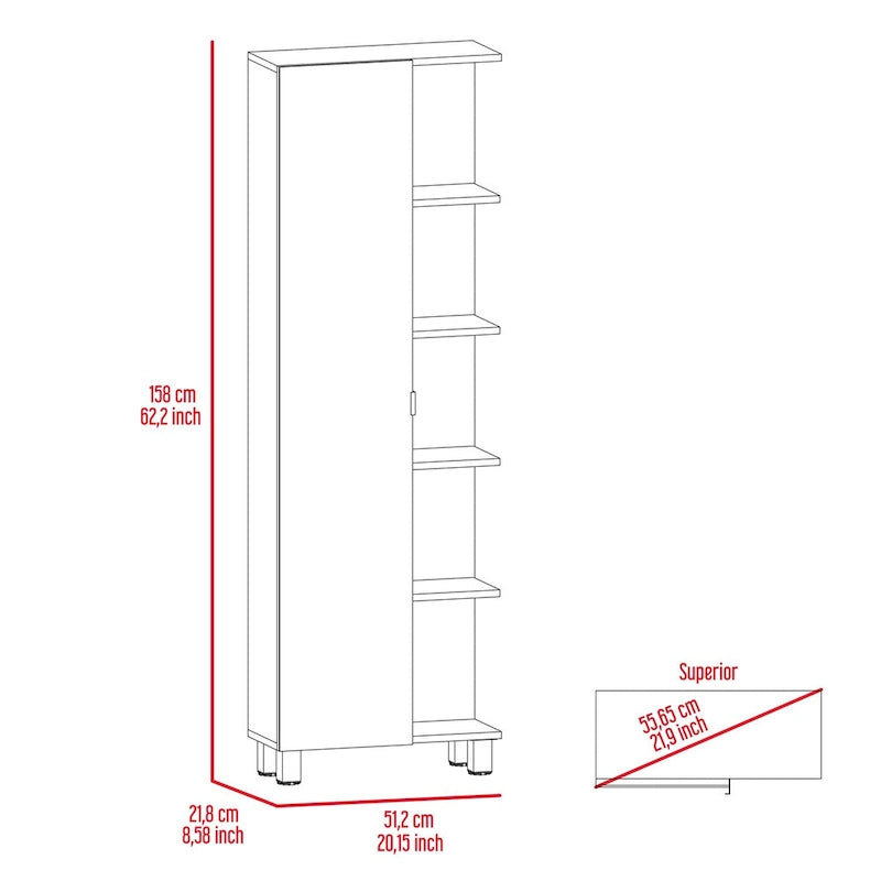 Armoire de toilette avec miroir, quatre étagères intérieures, finition wengé noir