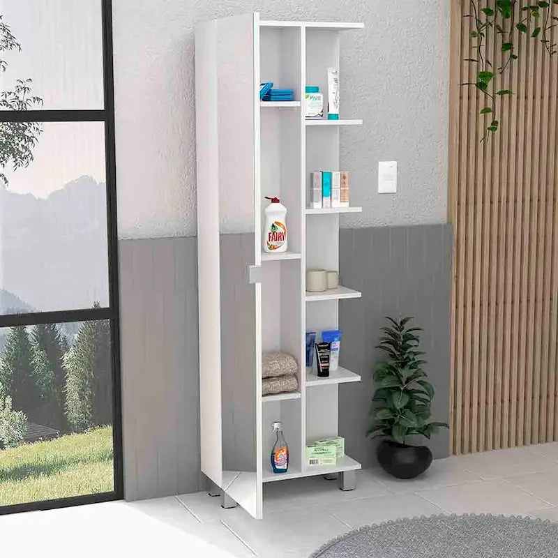 Armoire de toilette avec miroir, quatre étagères intérieures, finition wengé noir