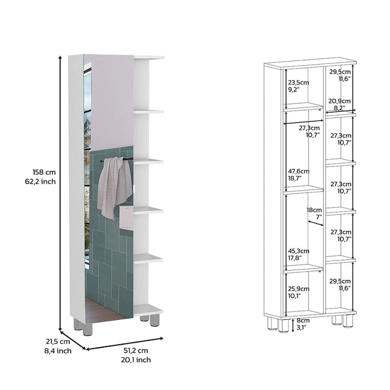 Armoire de toilette avec miroir, quatre étagères intérieures, finition wengé noir