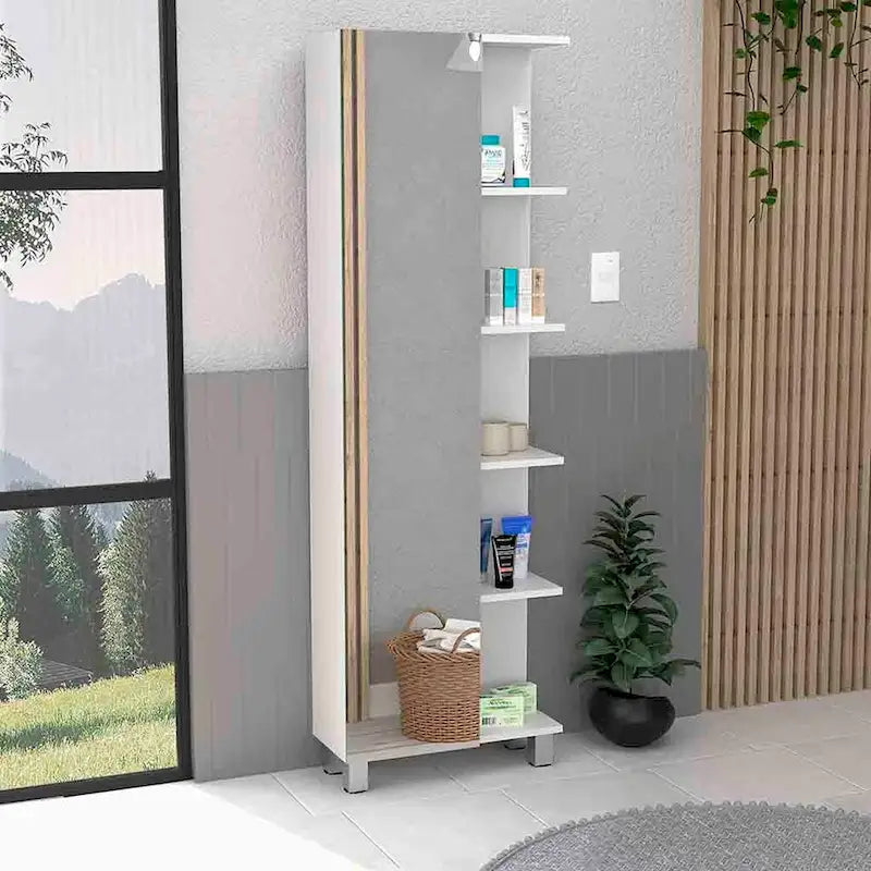 Armoire de toilette avec miroir, quatre étagères intérieures, finition wengé noir